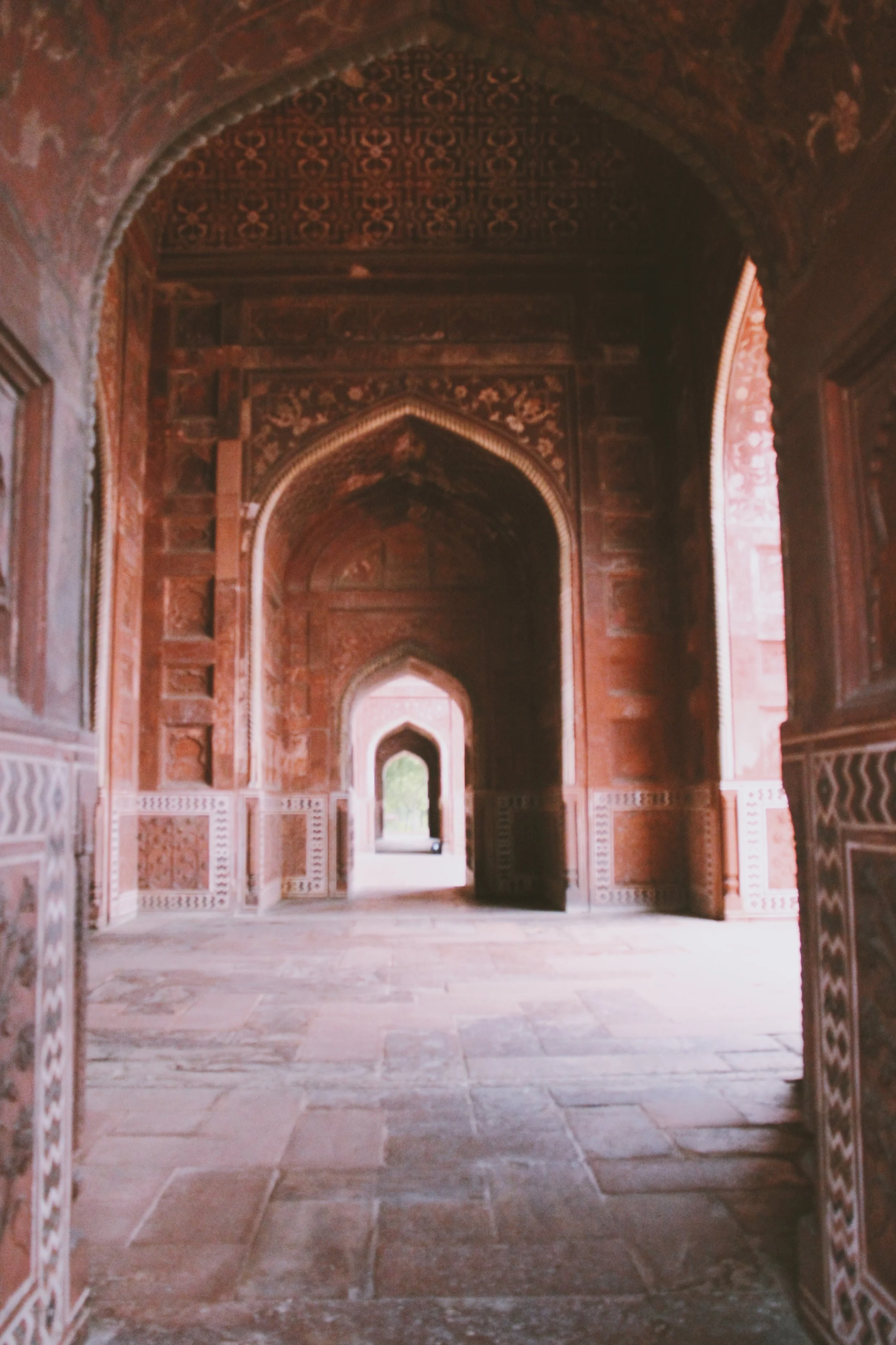 Wandering through the outbuildings of the Taj Mahal in Agra.