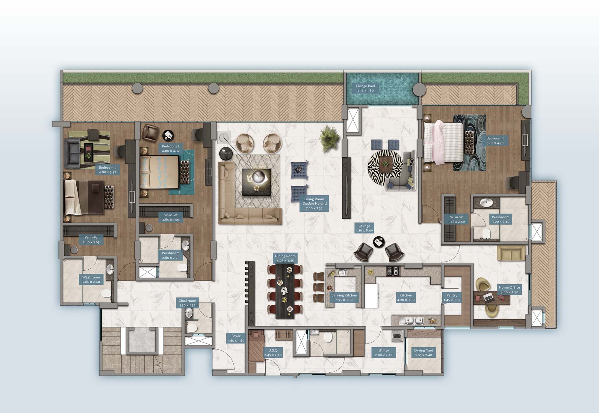 Kabete View Penthouse | Floorplan | No. P3 & P4 - Level 1