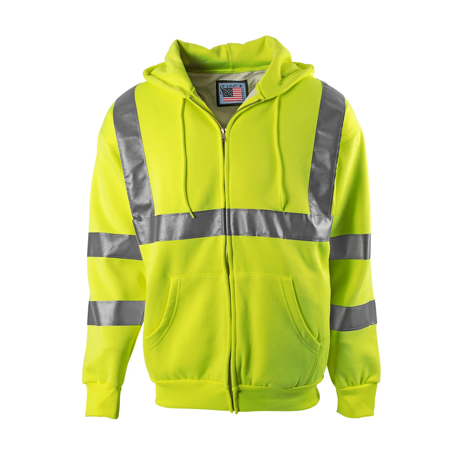 5201T · ANSI Class 2 Compliant Thermal-Lined Hooded Sweatshirt with Zipper Front and Silver Reflective Tape, Imported