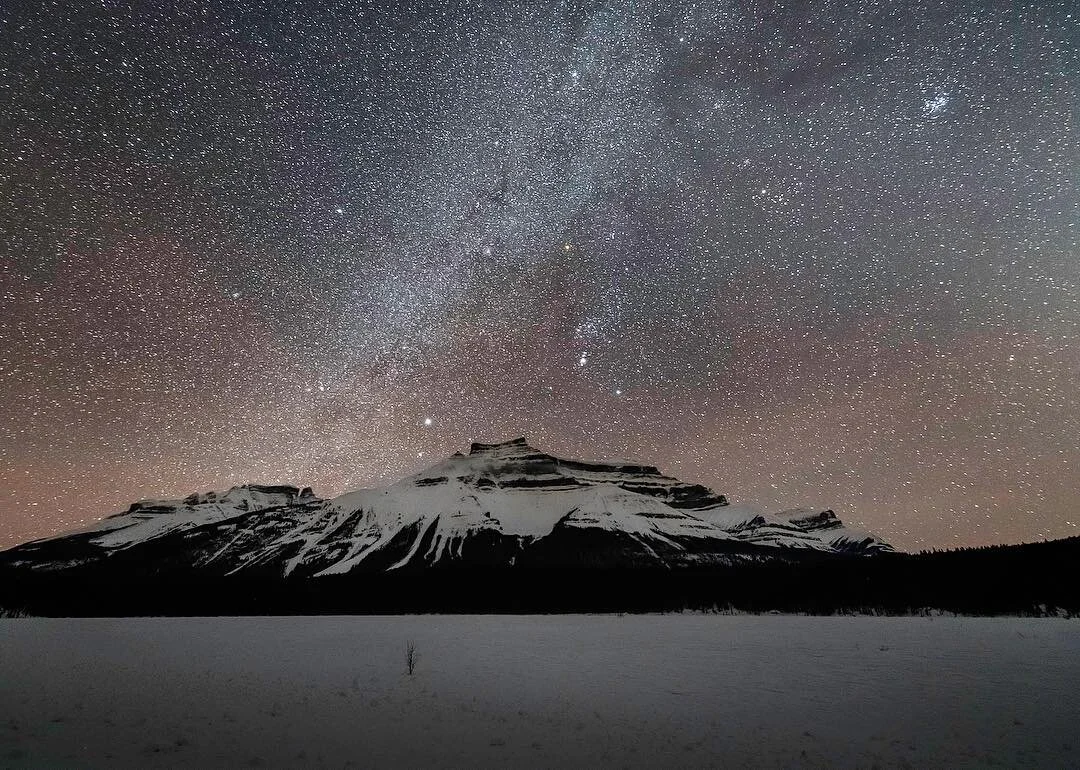 The 3.5 hour drive from Jasper to Banff is one of the most scenic I&rsquo;ve ever witnessed! It was -28&deg;F on the ride back but the sky was crystal clear and I had to stop! The core of the Milky Way was below the horizon but the Milky Way tail was