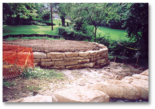   Limestone retaining wall for the Pavilion Shelter.  