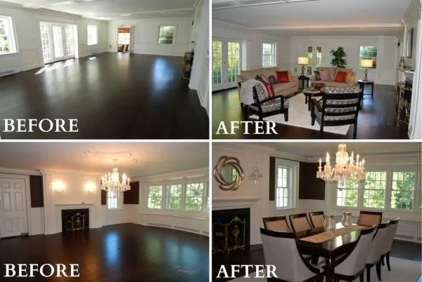 Comparison of staged and unstaged home interior showing impact on buyer perception
