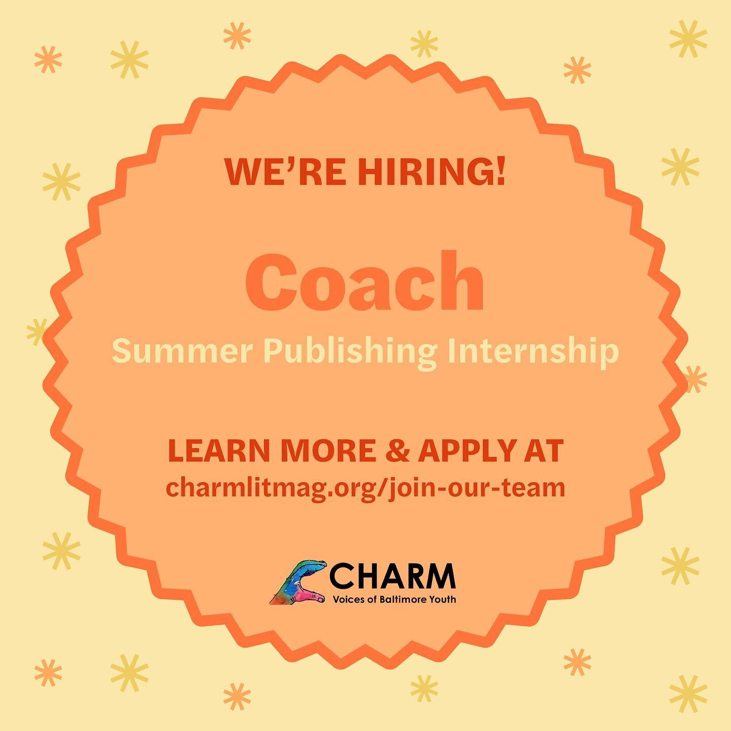 We&rsquo;re hiring for a few positions this summer! Visit www.charmlitmag.org/join-our-team to learn more! 

Job Type: 

Part Time, Summer 2023

Hybrid, 3 days/wk in-person required July/August; flexible/remote hours in June 

Reports to: Program Man