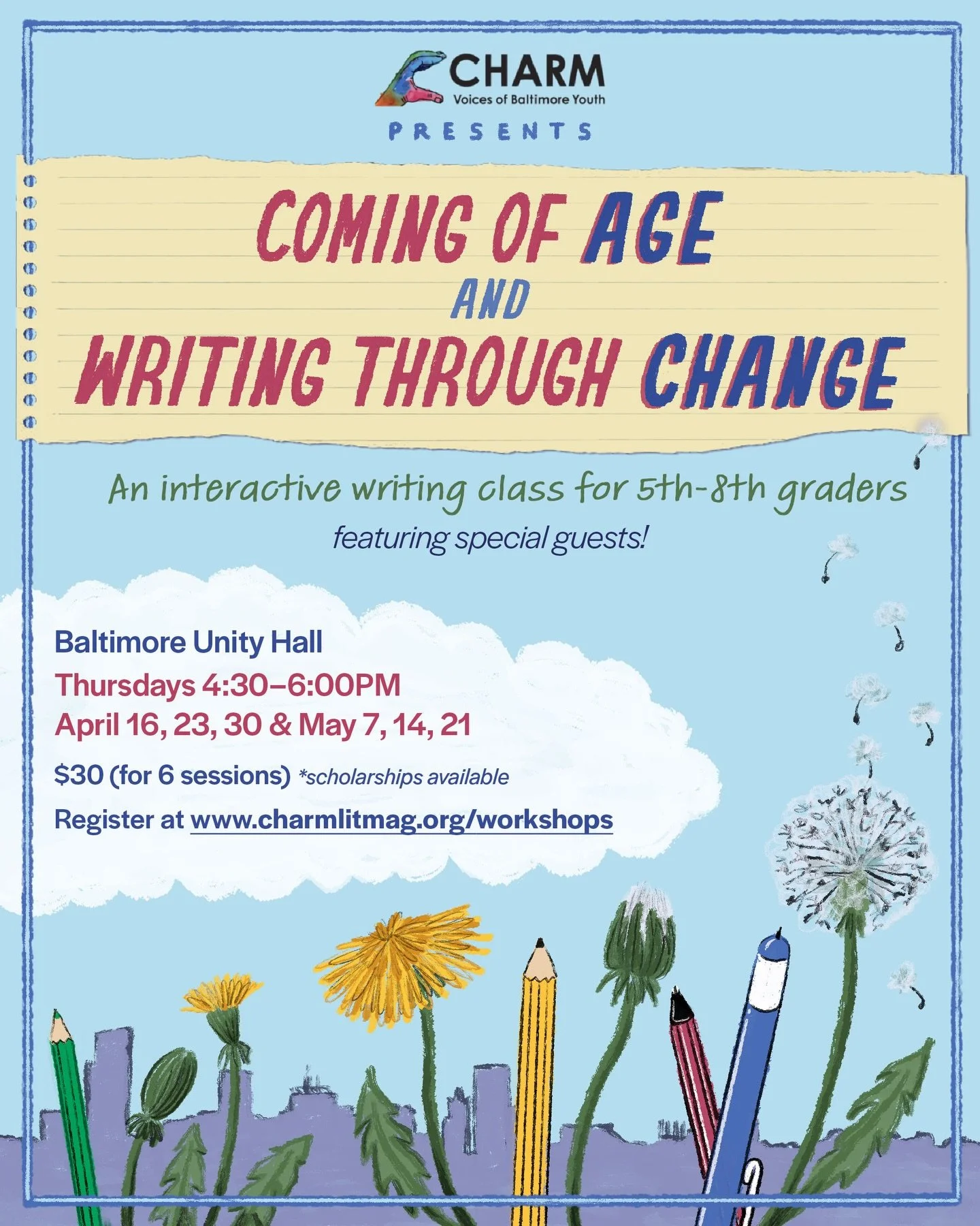 Our spring class, Coming of Age and Writing Through Change, is almost here! This is for 5th-8th grade writers, who want to explore pivotal points in their own lives and imaginations!

What to expect:

📝 Writing games and activities that actually mak