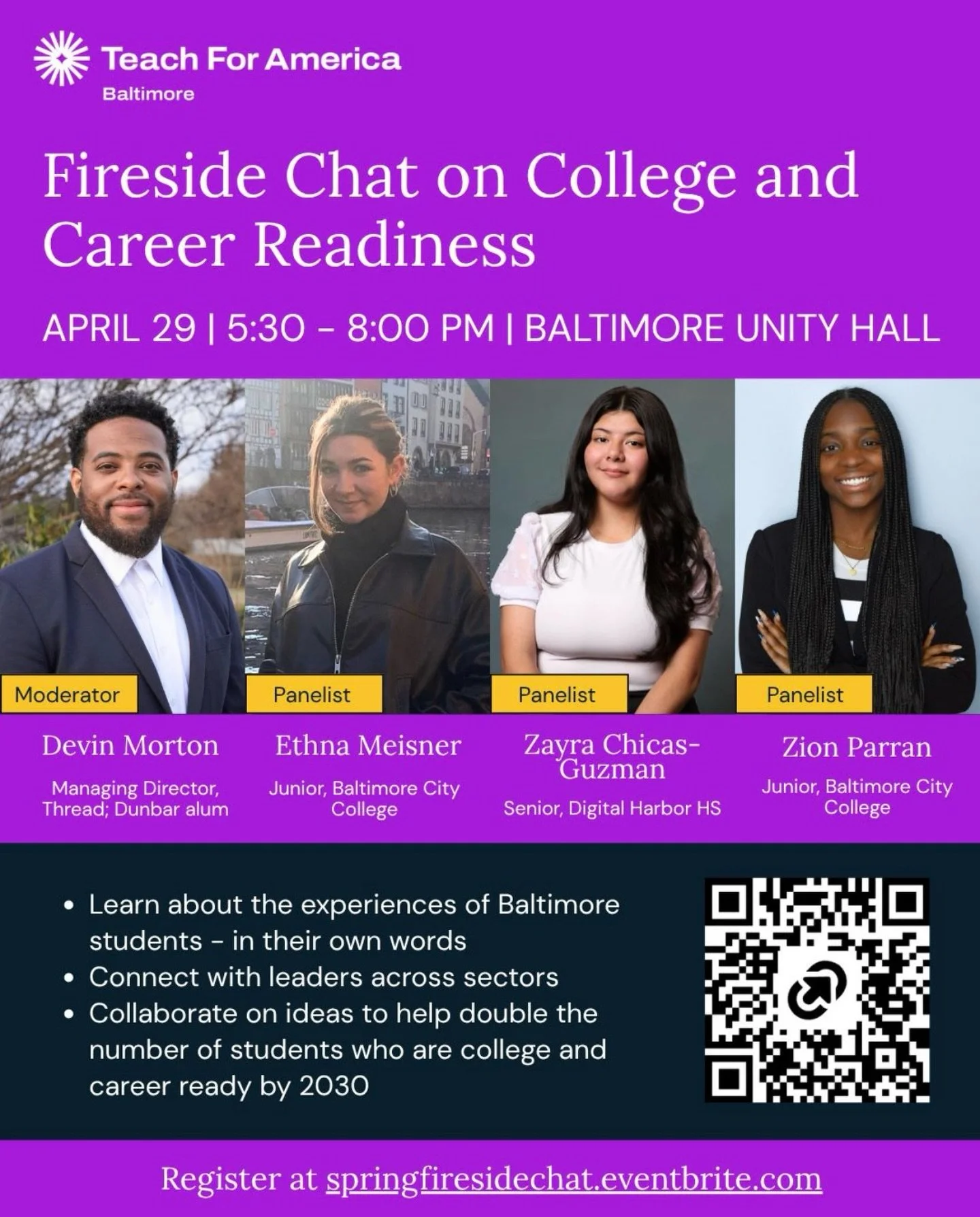 We love to see our young people stepping into conversations that matter! 🙌

CHARM student editor, Ethna is hitting the panel at the @tfabaltimore Spring Fireside Chat on College &amp; Career Readiness.

📅 April 29 | 5:30&ndash;8:00 PM 
📍 Baltimore