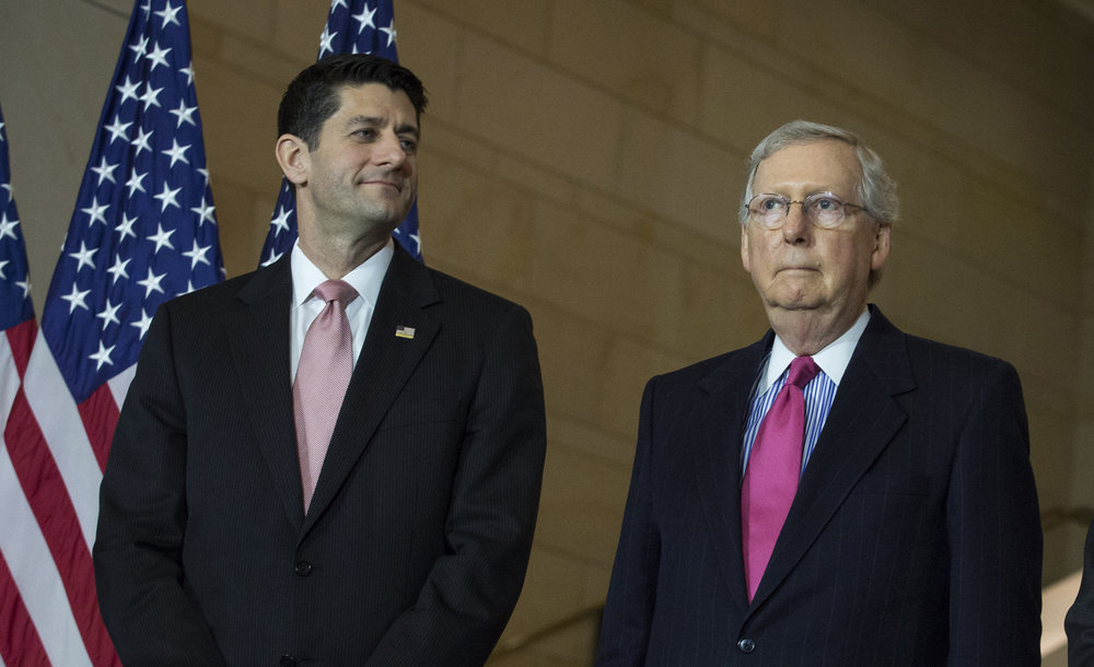 Speaker of the House Paul Ryan and Senate Majority Leader Mitch McConnell, photo via Chicago Tribune