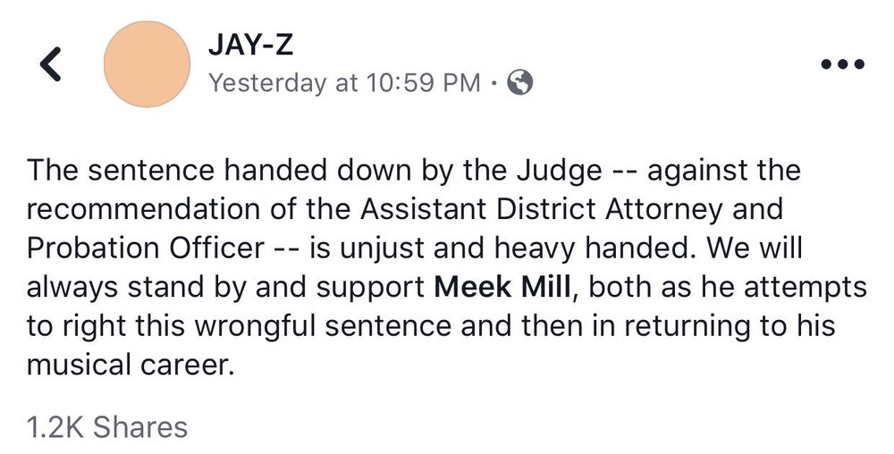 Jay-Z's statement, photo via Facebook