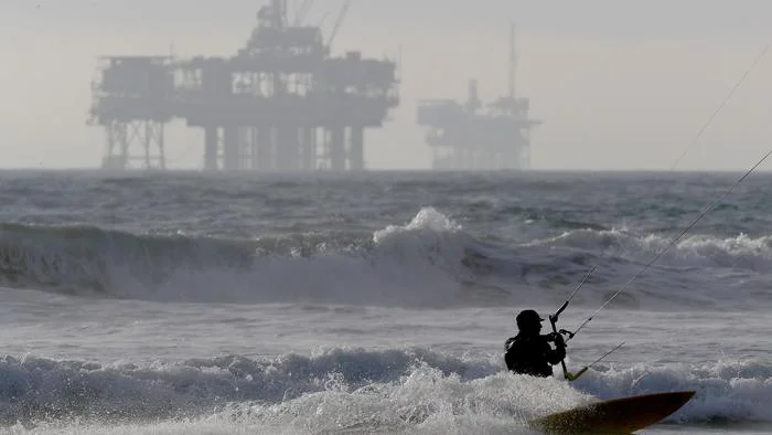offshore drilling as seen in Los Angeles, photo via LA Times