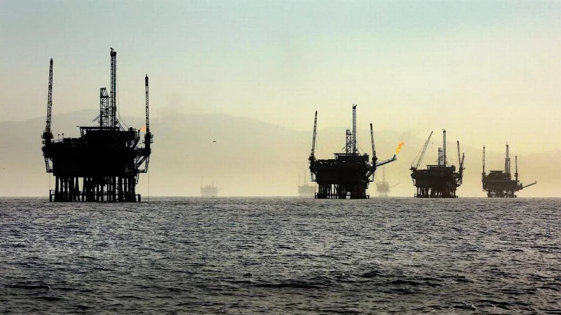 offshore drilling as seen in Los Angeles photo via LA Times