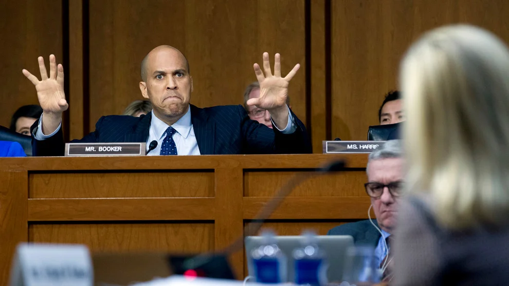 Booker on the Senate floor Tuesday, photo via AP