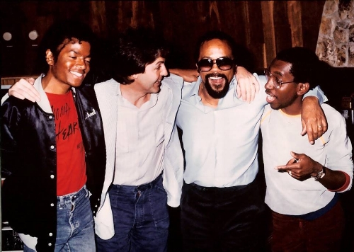 Quincy Jones pictured with Paul McCartney of the Beatles and Michael Jackson, photo via unknown