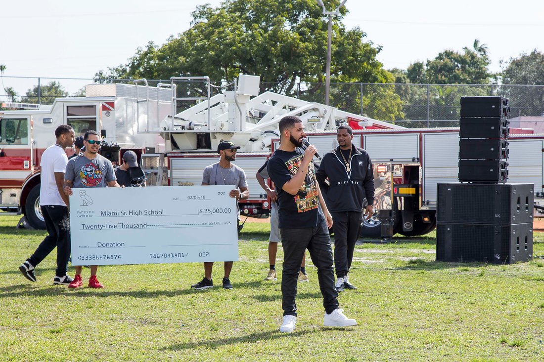 Drake speaking at Miami Senior High School, photo via Miami Dade County Schools