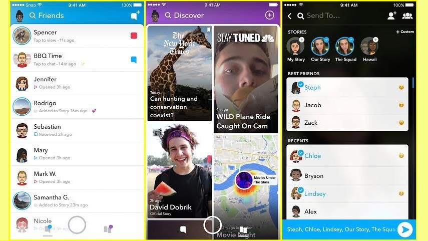 The new Snapchat layout, photo via Snapchat
