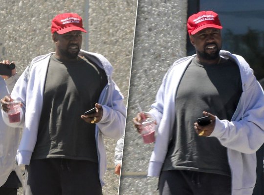 Kanye stepping out in his MAGA hat, photo via Radar Online