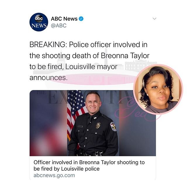 The police officer involved in the shooting of Breonna Taylor will be fired. The city has yet to announce if they will bring charges to the officers involved.
&mdash;&mdash;&mdash;&mdash;&mdash;&mdash;&mdash;&mdash;-
#breonnataylor #blacklivesmatter