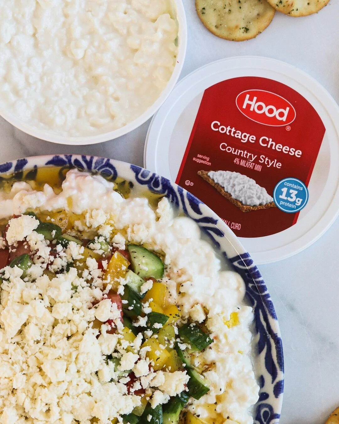 Are you like me where you have strong childhood memories surrounding food? I wholeheartedly think that food can always create lasting memories. #ad⠀⠀⠀⠀⠀⠀⠀⠀⠀
⠀⠀⠀⠀⠀⠀⠀⠀⠀
When I was a kid, my mother would make this Mediterranean inspired dip. It had fresh vegetables, some herbs, and the simplicity of it really made it amazing. The whole if it grows together it goes together saying really hits here- It was the BEST during the summer.⠀⠀⠀⠀⠀⠀⠀⠀⠀
⠀⠀⠀⠀⠀⠀⠀⠀⠀
With the summer literally around the corner, it was time to amp up my mother&rsquo;s OG idea!! I decided to use @hphood Country Style Cottage Cheese as the base of my dip b/c 1 serving packs 13g of protein&mdash; that means this whole dish packs 52g of protein. Now it&rsquo;s meant for sharing, but for those of us who are constantly trying to get more protein into our diet, HELLO, it&rsquo;s PERFECT! @hphood Country Style Cottage Cheese is so rich and creamy, you can tell it&rsquo;s made from quality ingredients. ⠀⠀⠀⠀⠀⠀⠀⠀⠀
⠀⠀⠀⠀⠀⠀⠀⠀⠀
Oh, &amp;