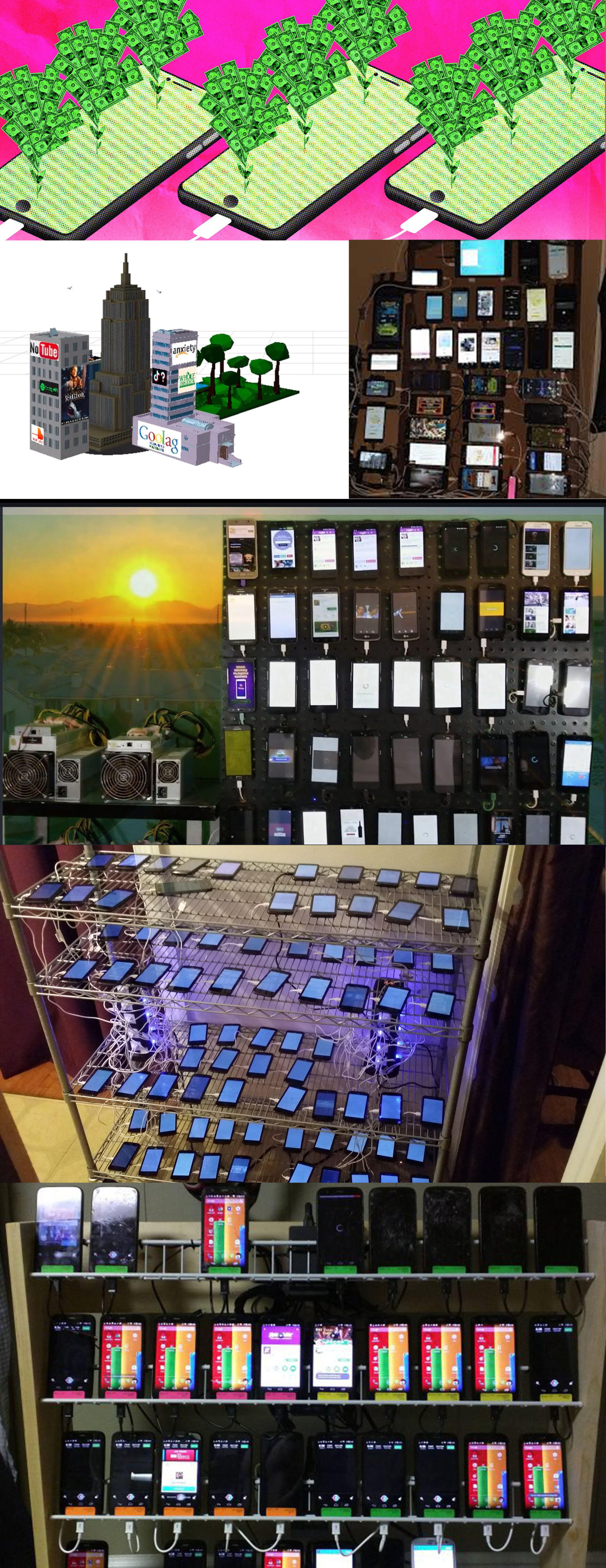 “ph0n3_f4rm📲🌾” is a networked installation work that explores the&nbsp; often obfuscated full lifetime of technological goods (smartphones) and the impact on environments, human labor costs, and the cycle of internet instant gratification and addi…