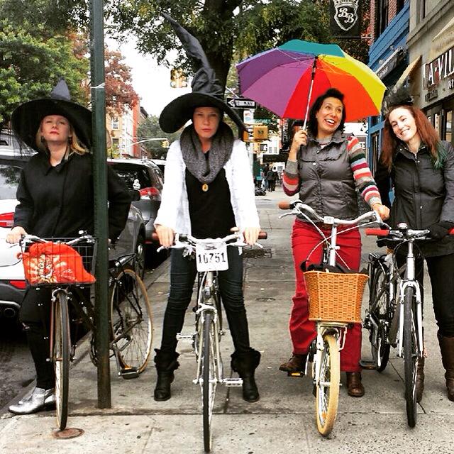 Cheriece bicycling with friends in Park Slope