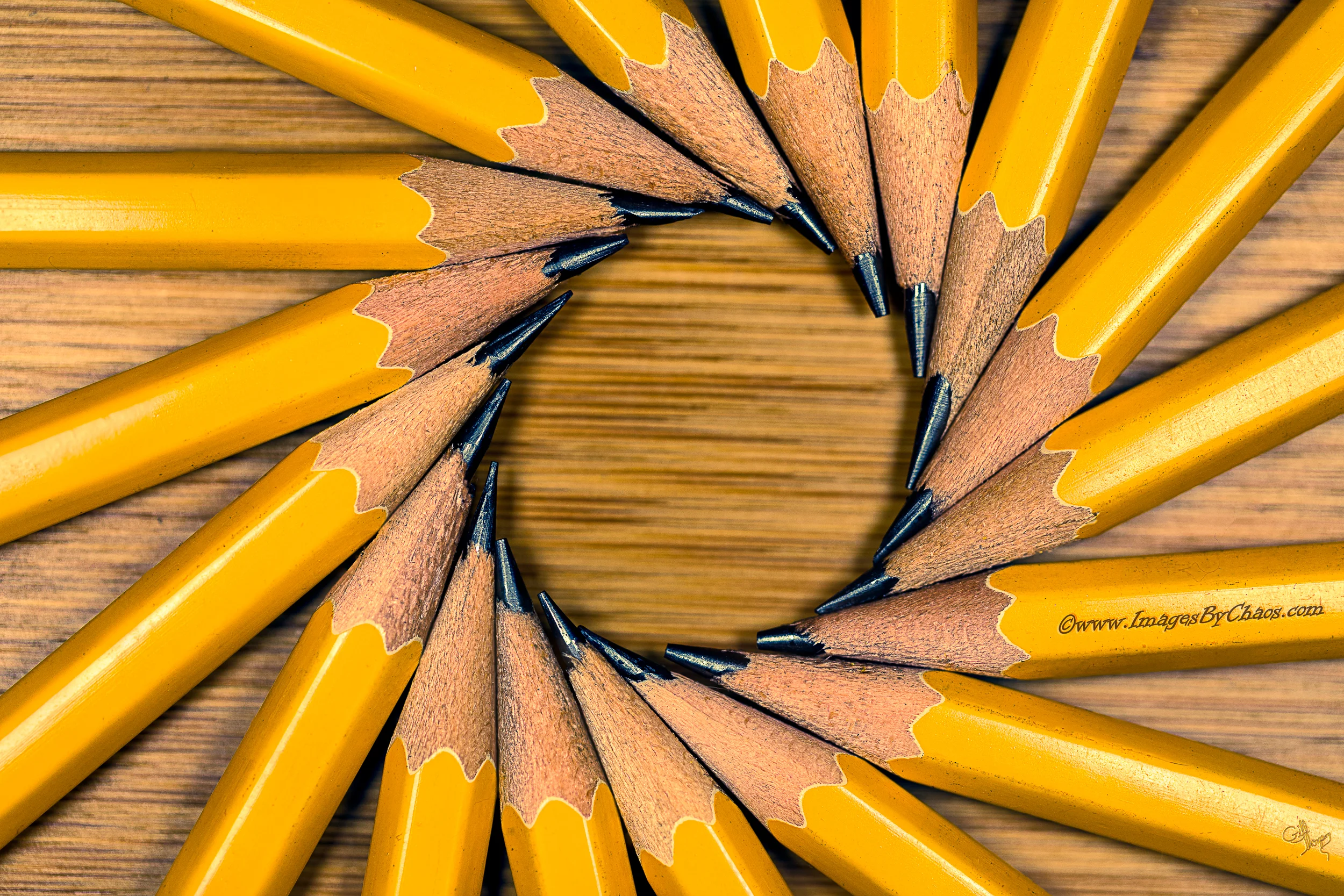 #2 Yellow Wood Graphite Pencils in a circle Radiating from their