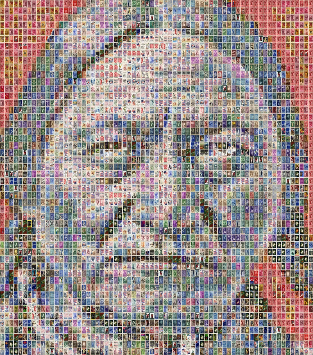 Sitting Bull, 2017 3450 american postage stamps on Alu-Dibond Unique 86.6x78.7in / 220x200cm