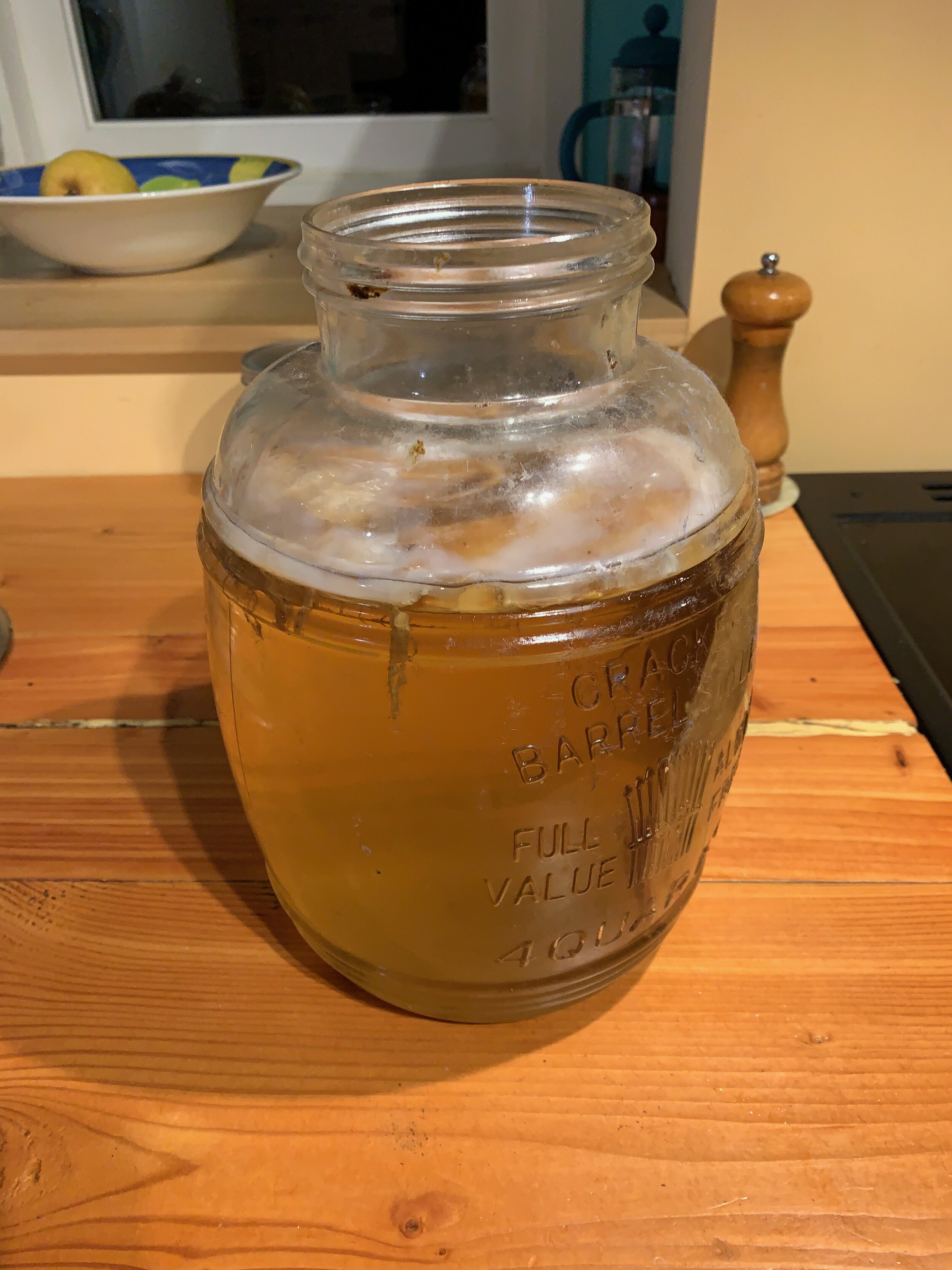 glass Kombucha container feeled with cold tea