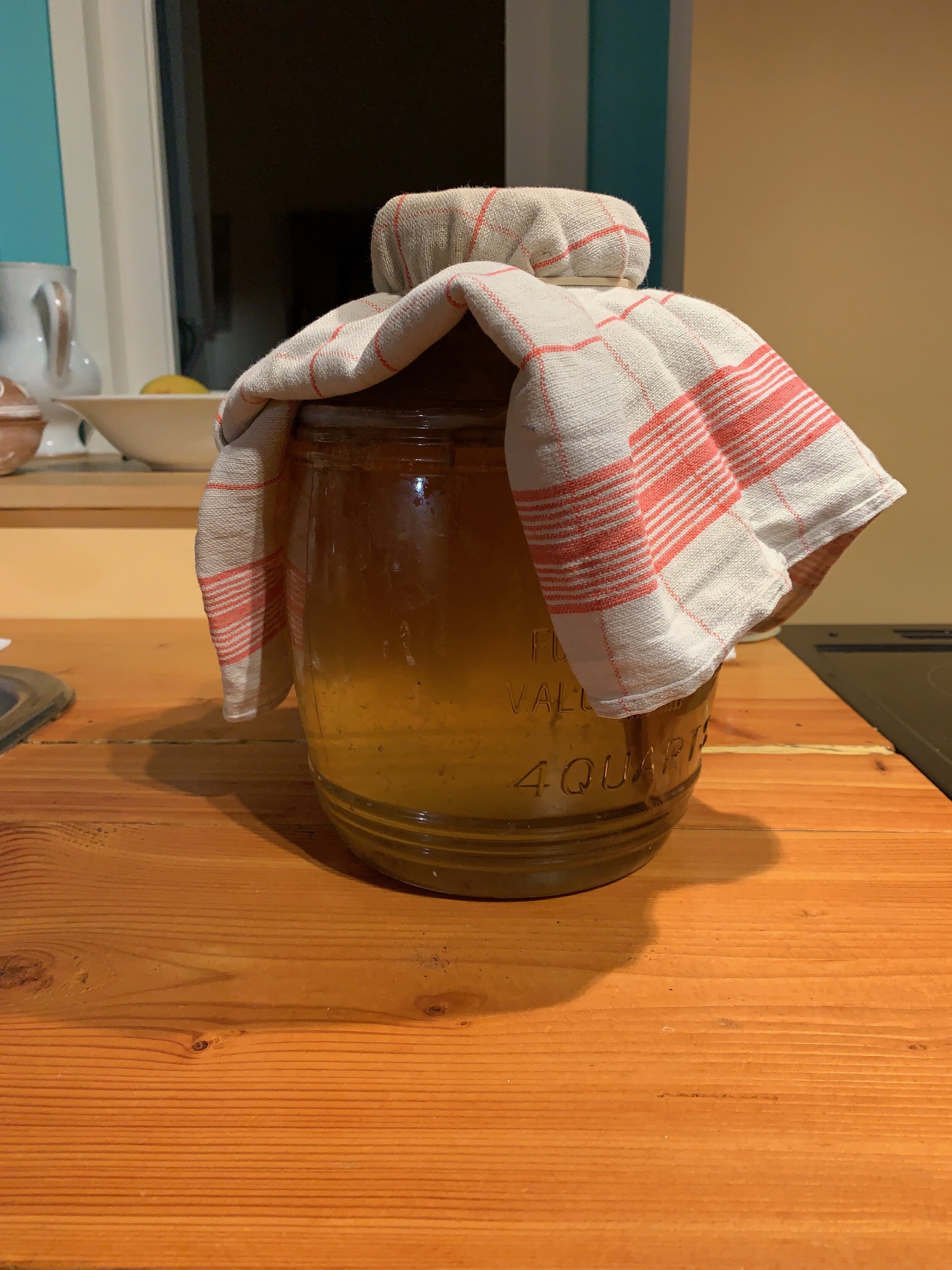 Clean rug covering the glass container.