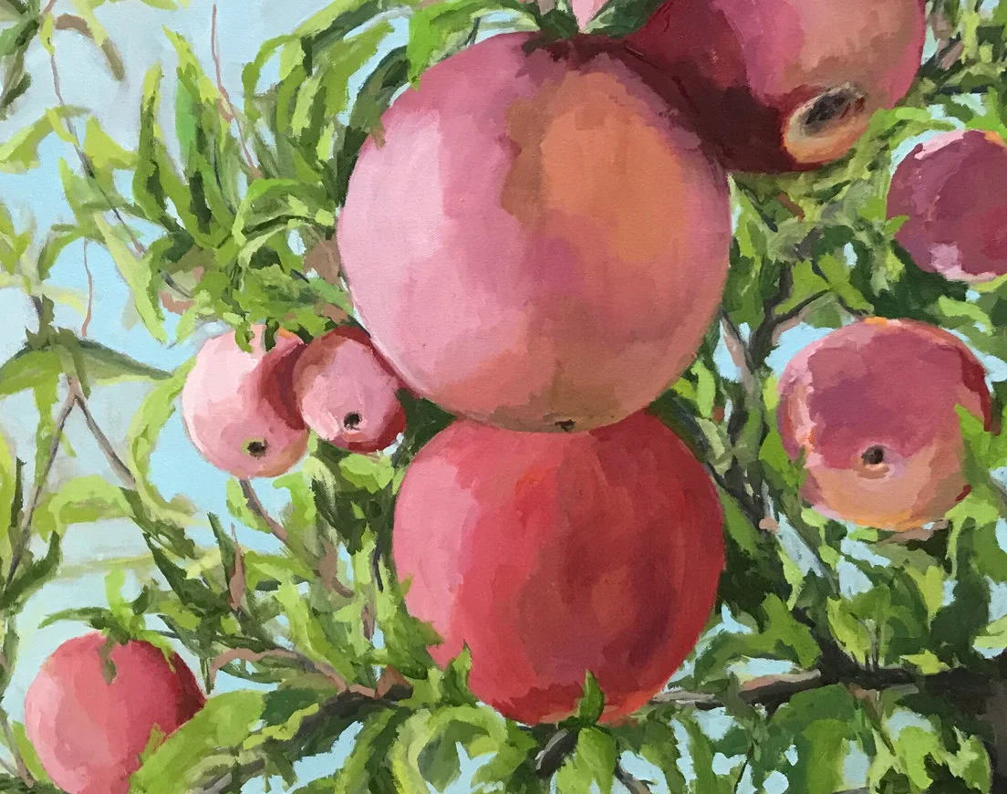 Pie in the Sky, 24x30; commissioned to celebrate a childhood memory of the family apple orchard