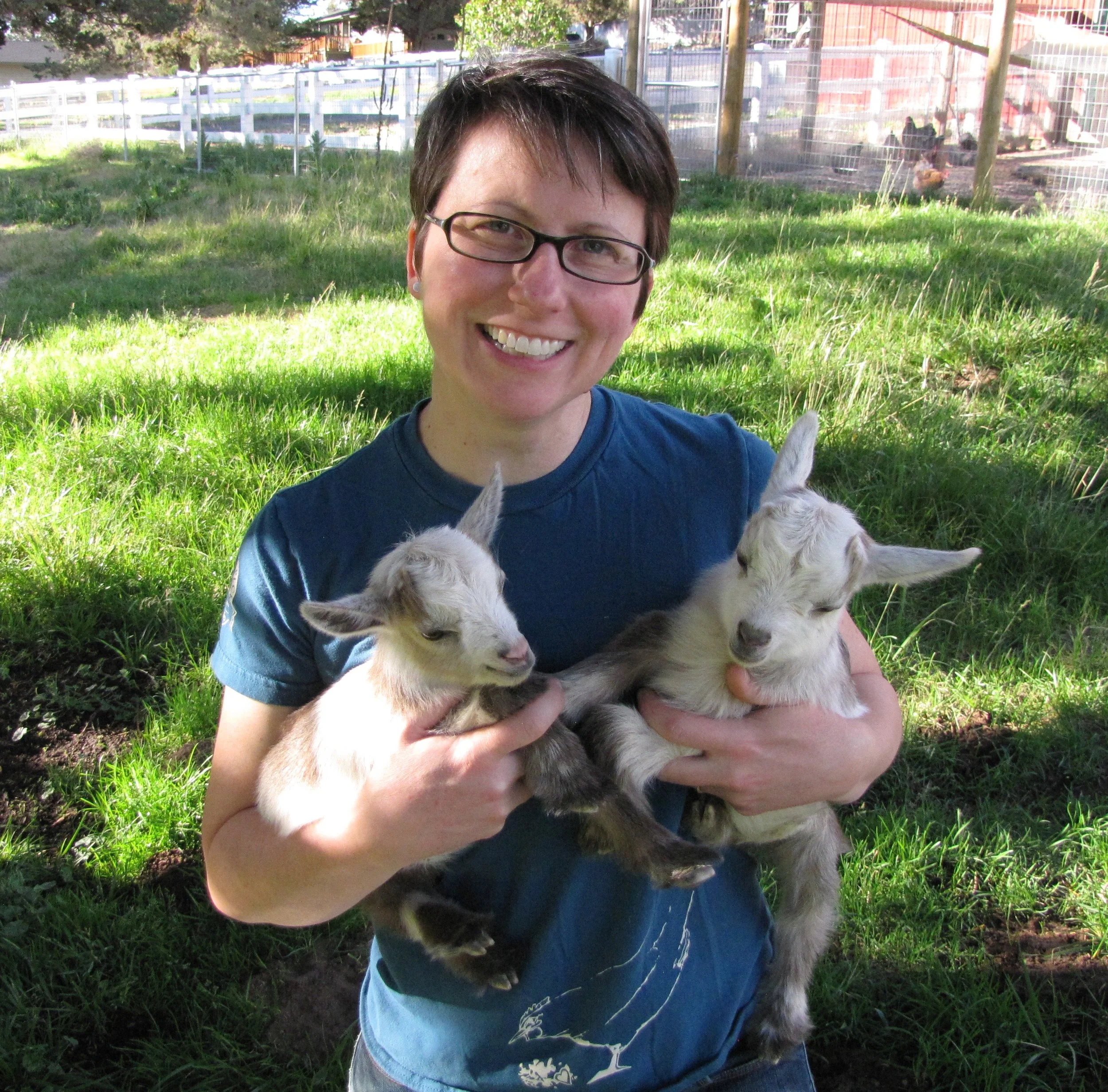 Allison with babies Hazelnut and Coconut