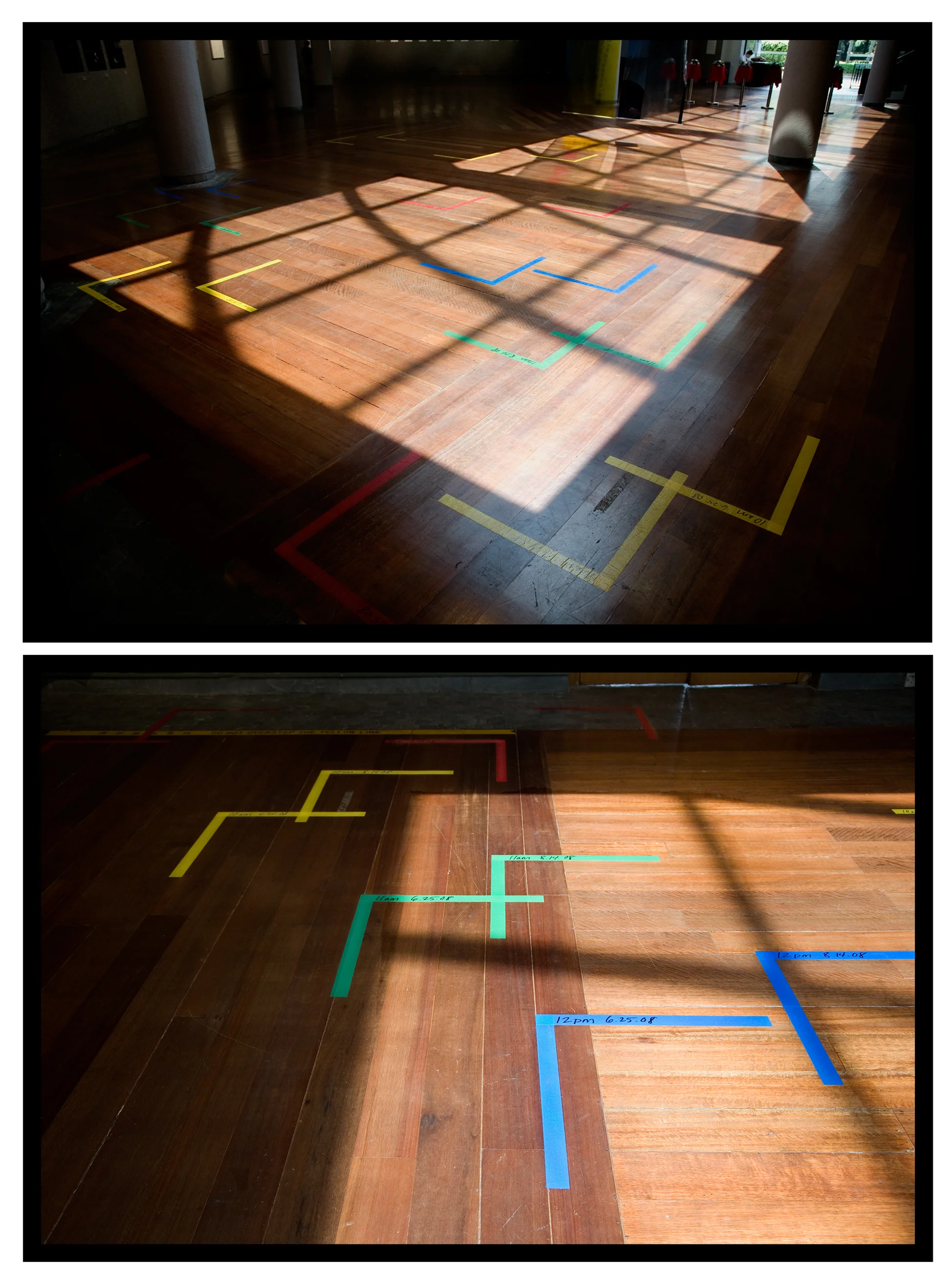 Tape 25 x 60 feet Patterns cast by the skylight are marked through the days on June 25 and August 14, 2008 in the Shenzhen Institute of Fine Art Gallery, Shenzhen, PRC.