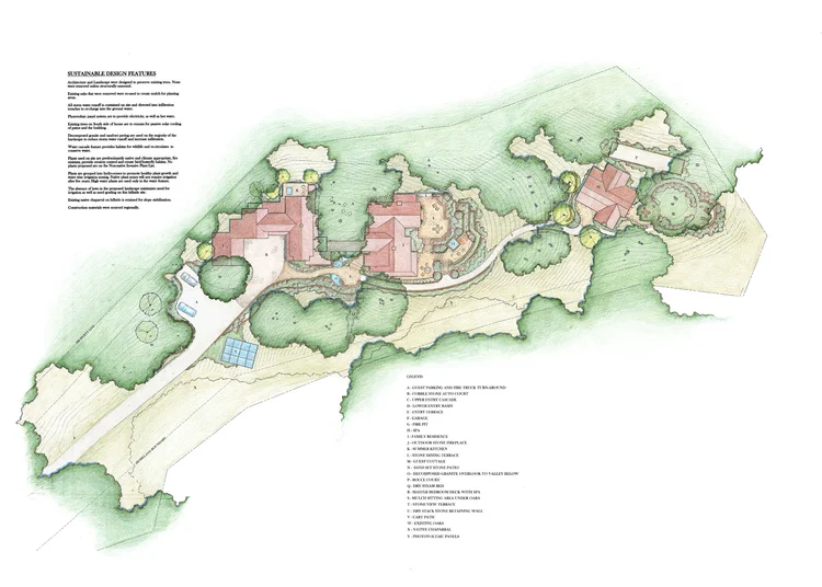 The master plan shows the home and landscape running along the ridge.