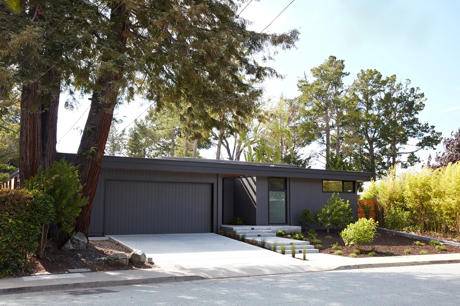 The front of the new construction was kept low to blend in with the neighborhood.