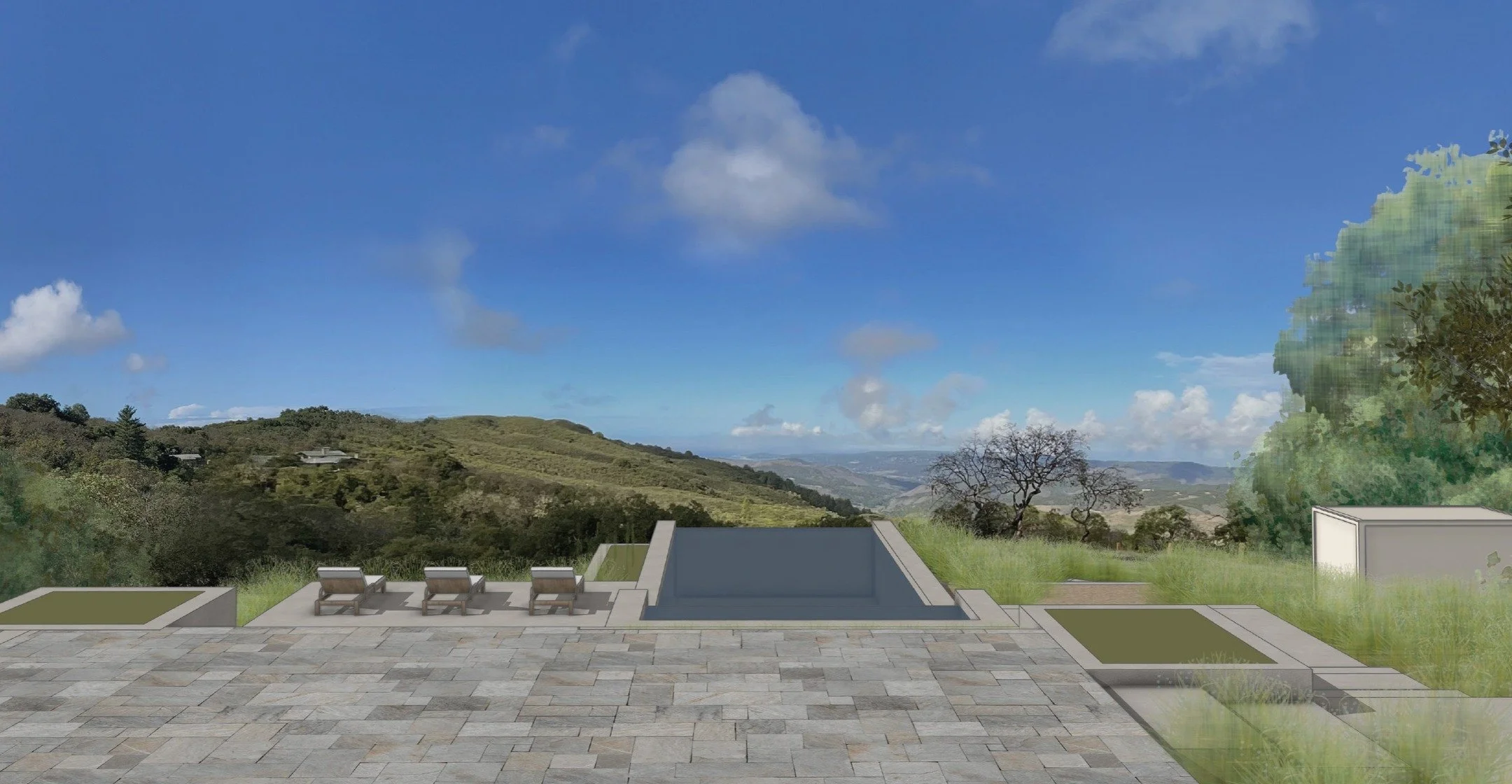 The design of the site can create an even greater impact beyond property lines by engaging the surrounding context. In this #arterrafridayfeature we found that orienting the pool 90 degrees off the house drew in the distant views of Monterey Bay and 