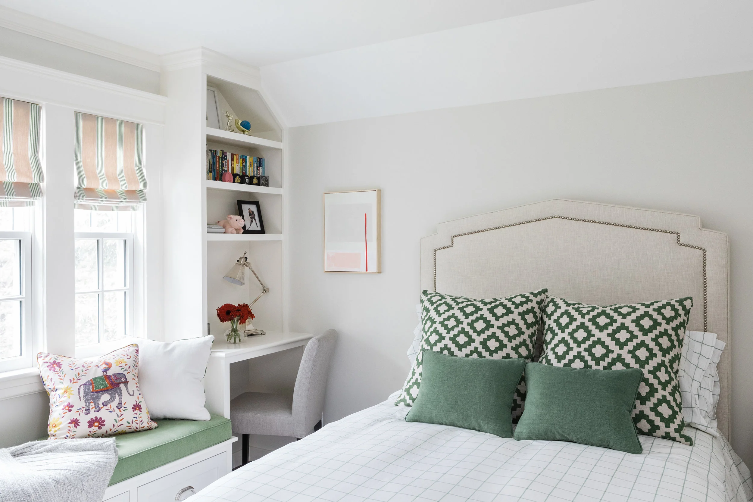 kids bedroom with green - Huffard House Interior Design