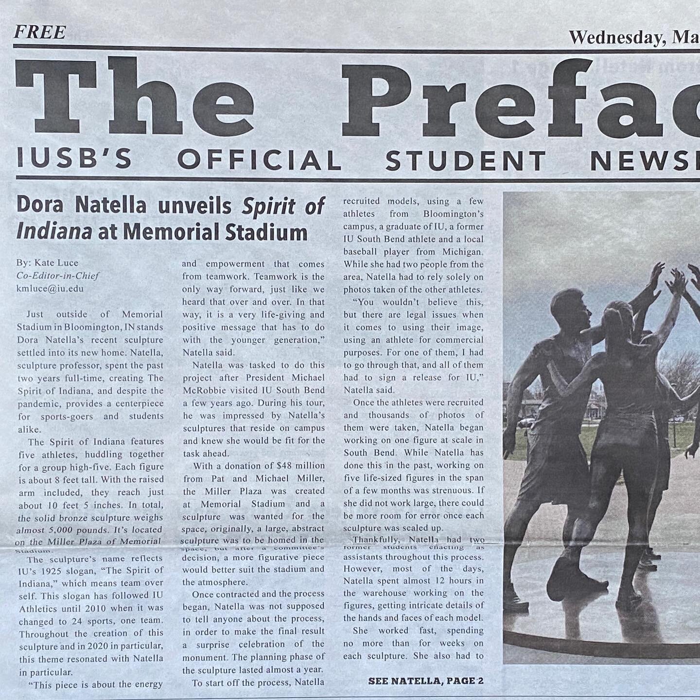 IUSB Newspaper&rsquo; story on the Spirit Of Indiana Sculpture. abcNews story as well, here&rsquo;s the link: https://www.abc57.com/news/iusb-professor-creates-sculpture-for-bloomington-campus  #raclinschoolofthearts  #artofinstagram  #iuhoosiers🔴⚪️