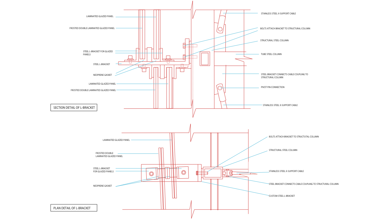   Shown:   Bracket and zoom-in drawings of the facade details.  