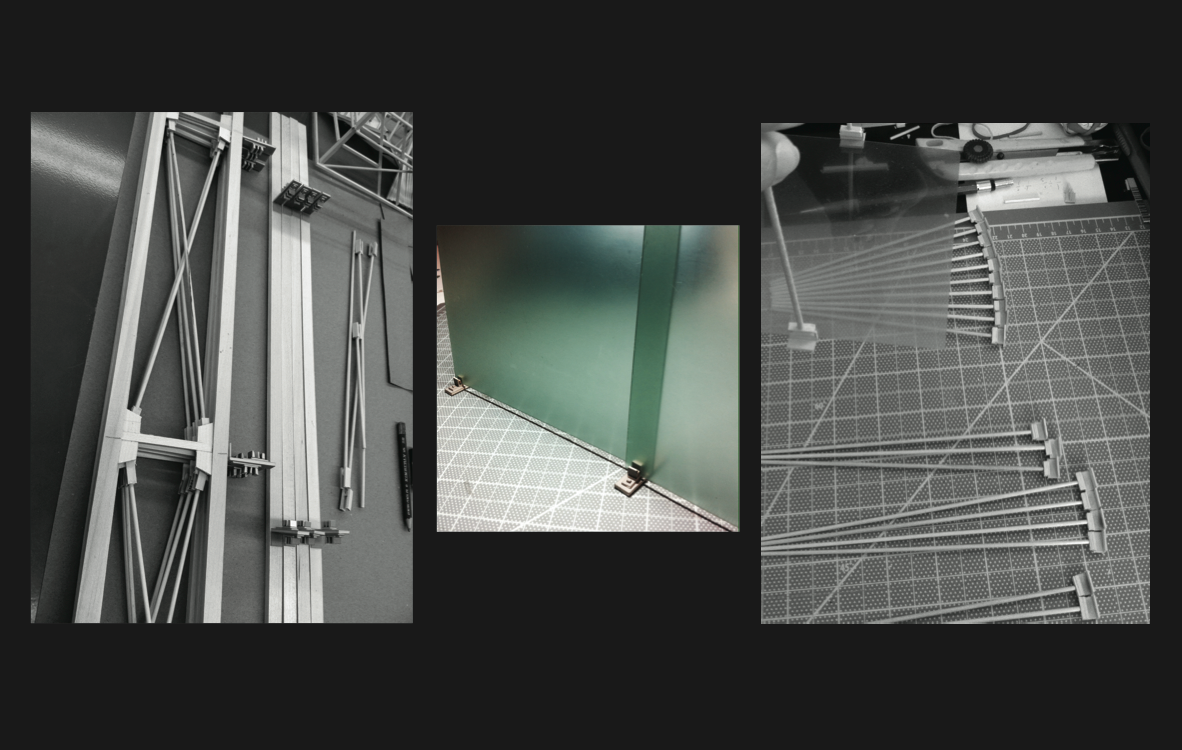   Shown:   Hand cut components for Kunsthaus Bregenz facade study model.  