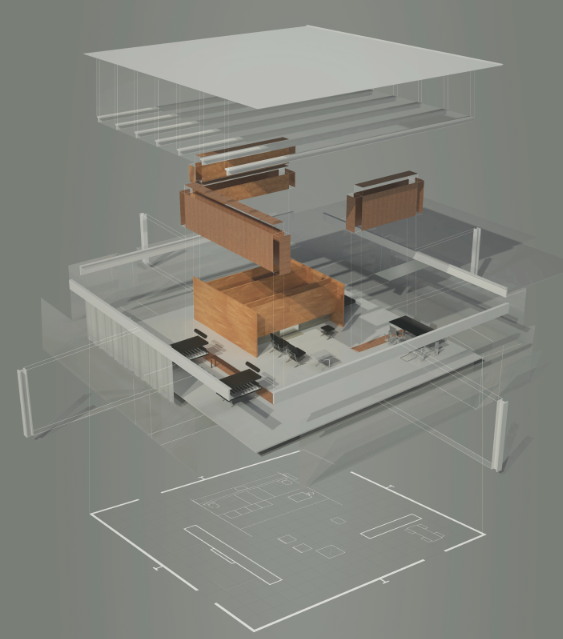   Shown:   3d model exploded view of Core house.  