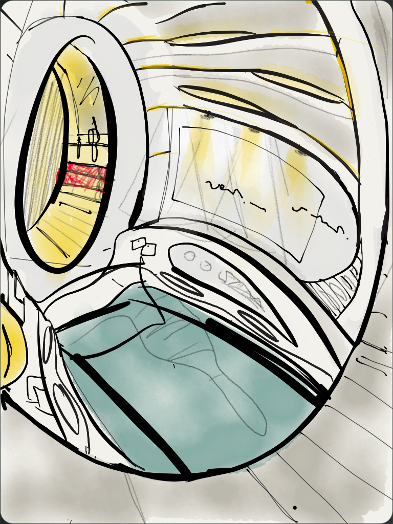   Shown:   Interior sketches for sleep pod concept.  