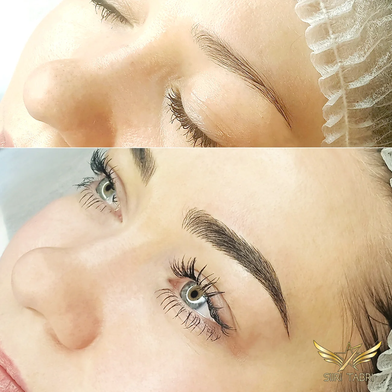 SharpBrows Light microblading. Initial brow was a bit "sleepy" which is very common in Scandinavia. We used Light microblading and reshaped the brows so that the end result gave eyes a little lift.