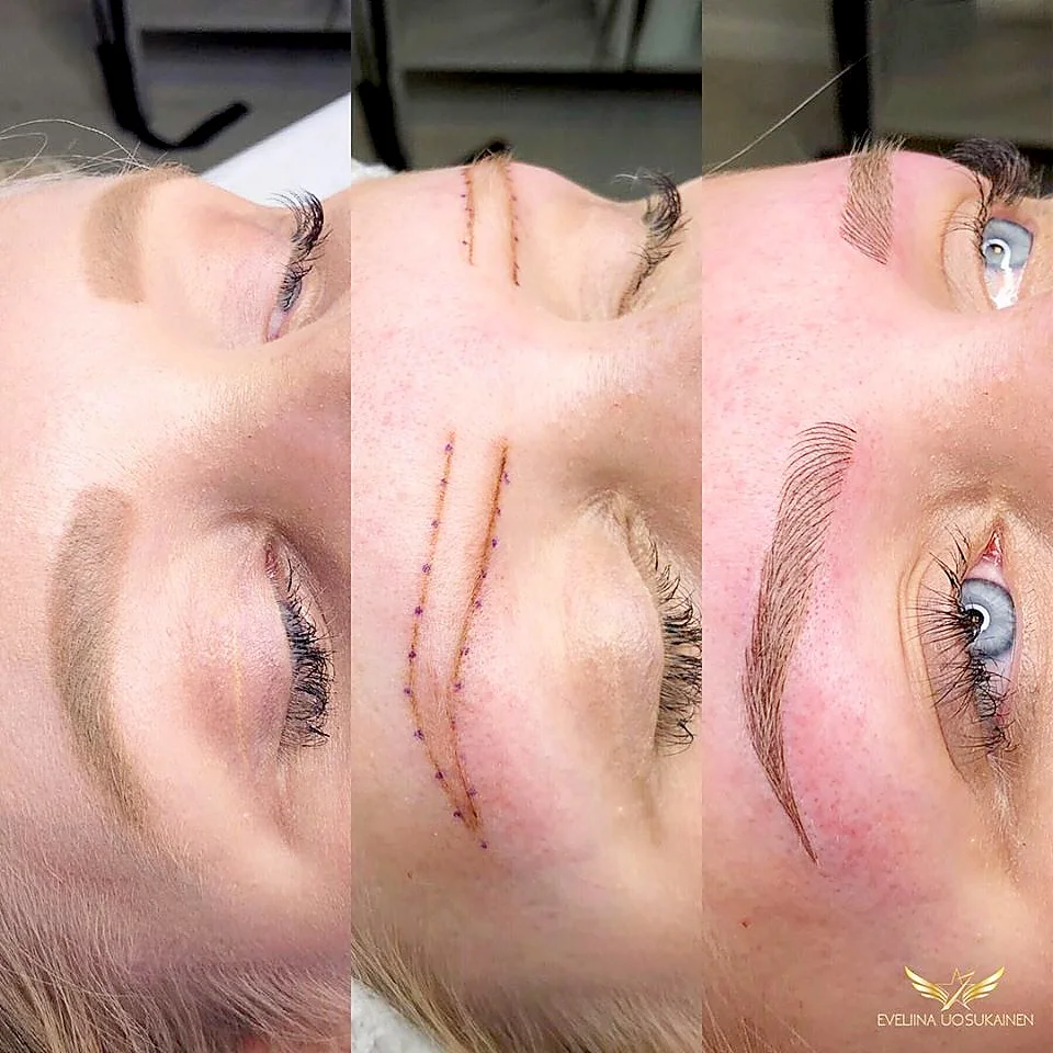 Light microblading. Brows with makeup. Natural. Light microblading.