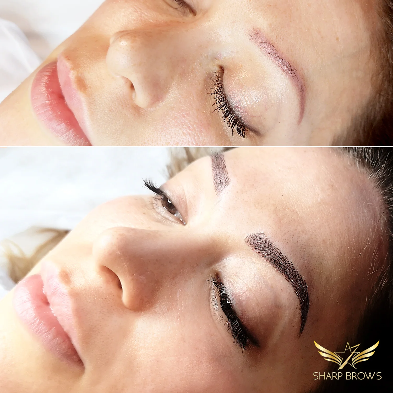 Light microblading. There are more and more clients coming with some sort of previous pigmentation or microblading. Light microblading is the best way to correct it because you can choose the color shade of the new brow so that it still looks natural.
