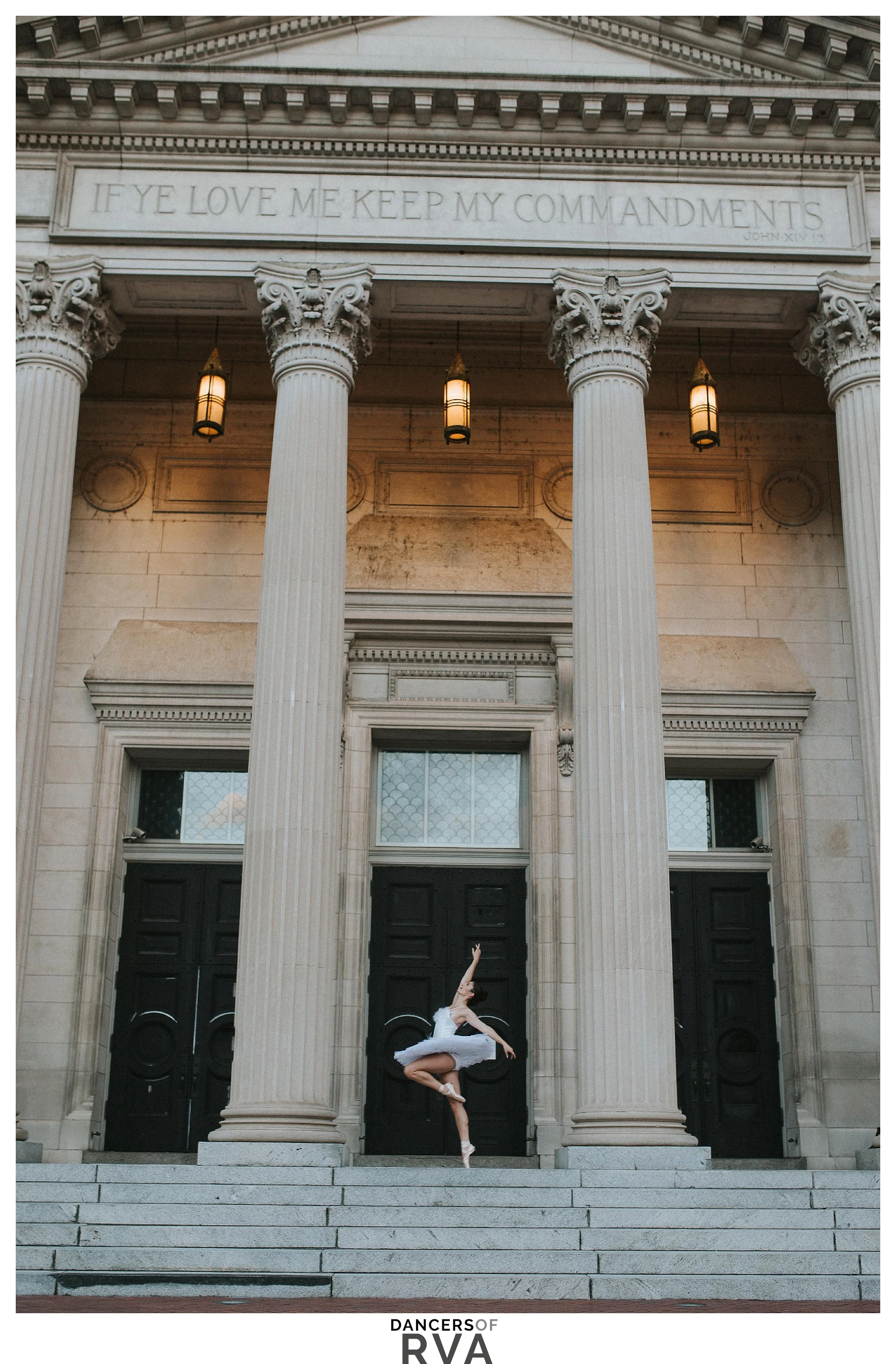 Dancer if front of The Cathedral of the Sacred Heart Richmond VA 