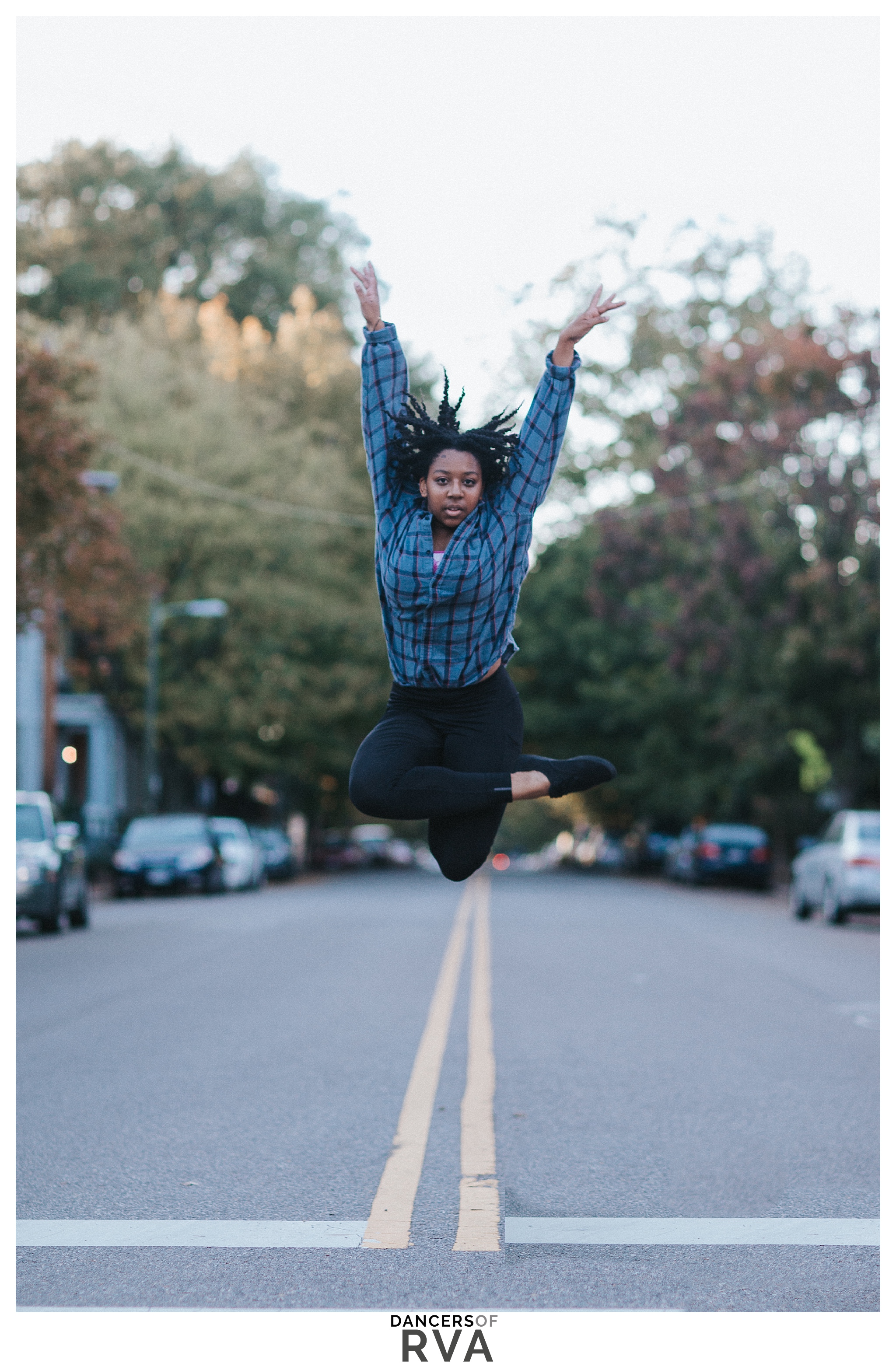 VCU dancer jumping in the streets of Richmond, VA