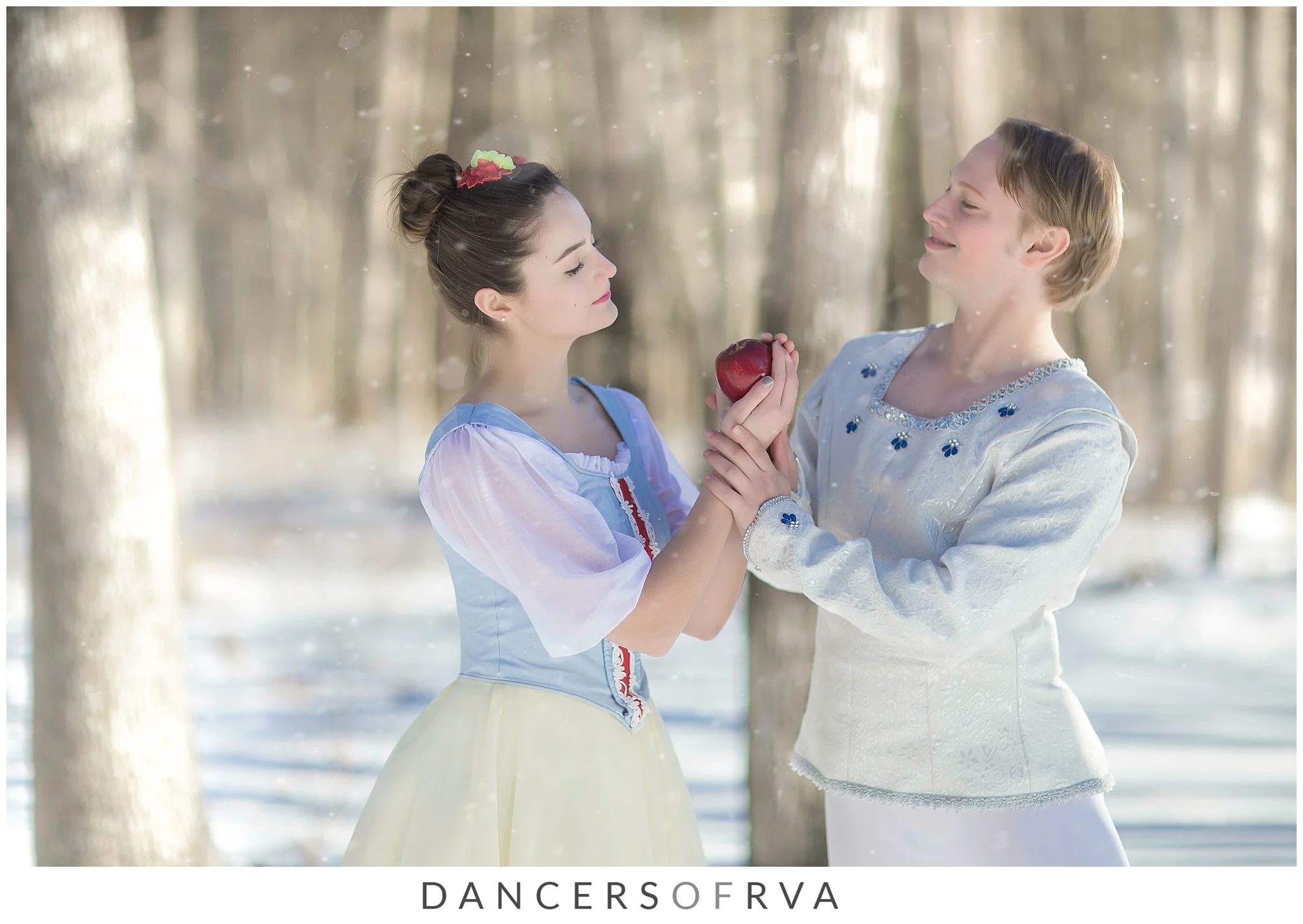 Richmond ballet dancers dance in snow Snow white theme shoot Stavna ballet