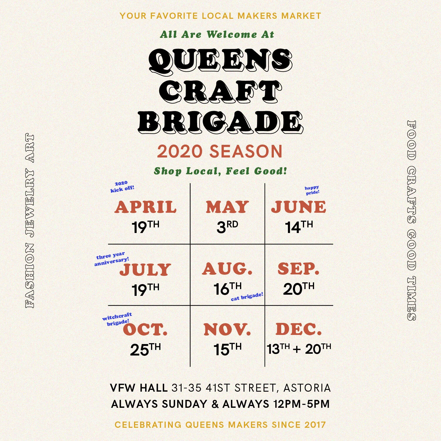 2020 Queens Craft Brigade Dates