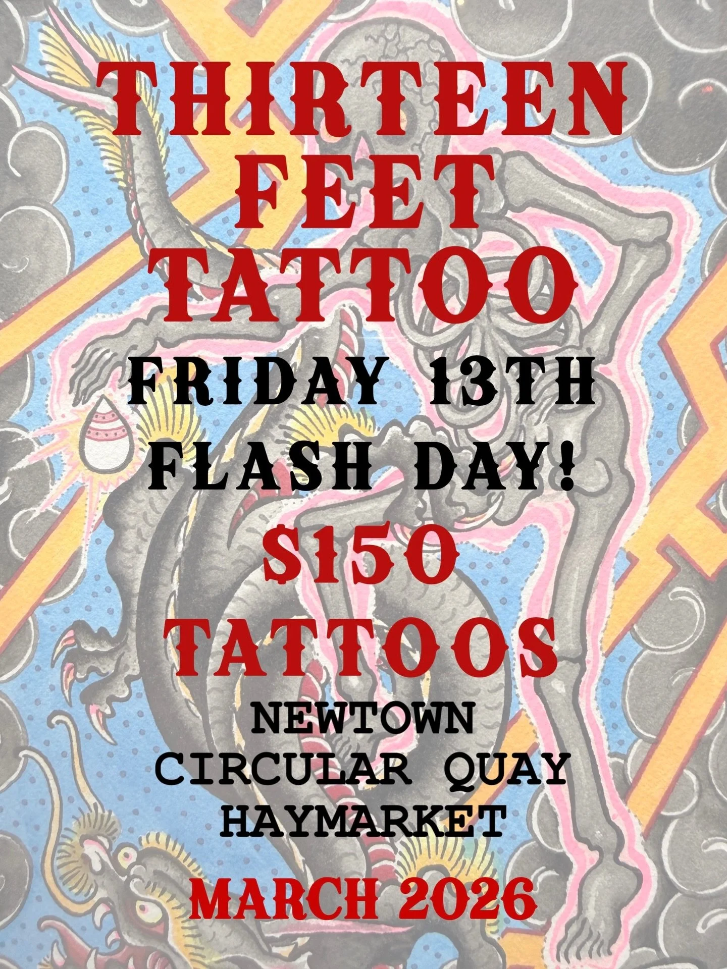 🚨FRIDAY THE 13TH FLASH DAY IS BACK!!🚨

MARCH 13TH , ALL DAY AT OUR 3 LOCATIONS! 📍

$150 TATTOOS UP FOR GRABS! ⚡️

Coming in strong with our first flash day of the year!❤️&zwj;🔥

Flash sheets will be coming at you in the lead up to the event! As w