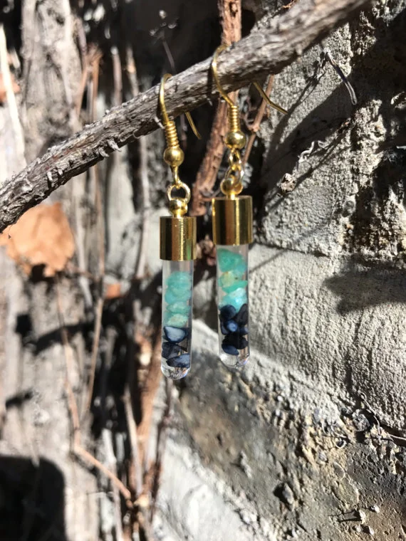 Amazonite and Black Abalone Shell Vial Earrings by Hand in Hand Love