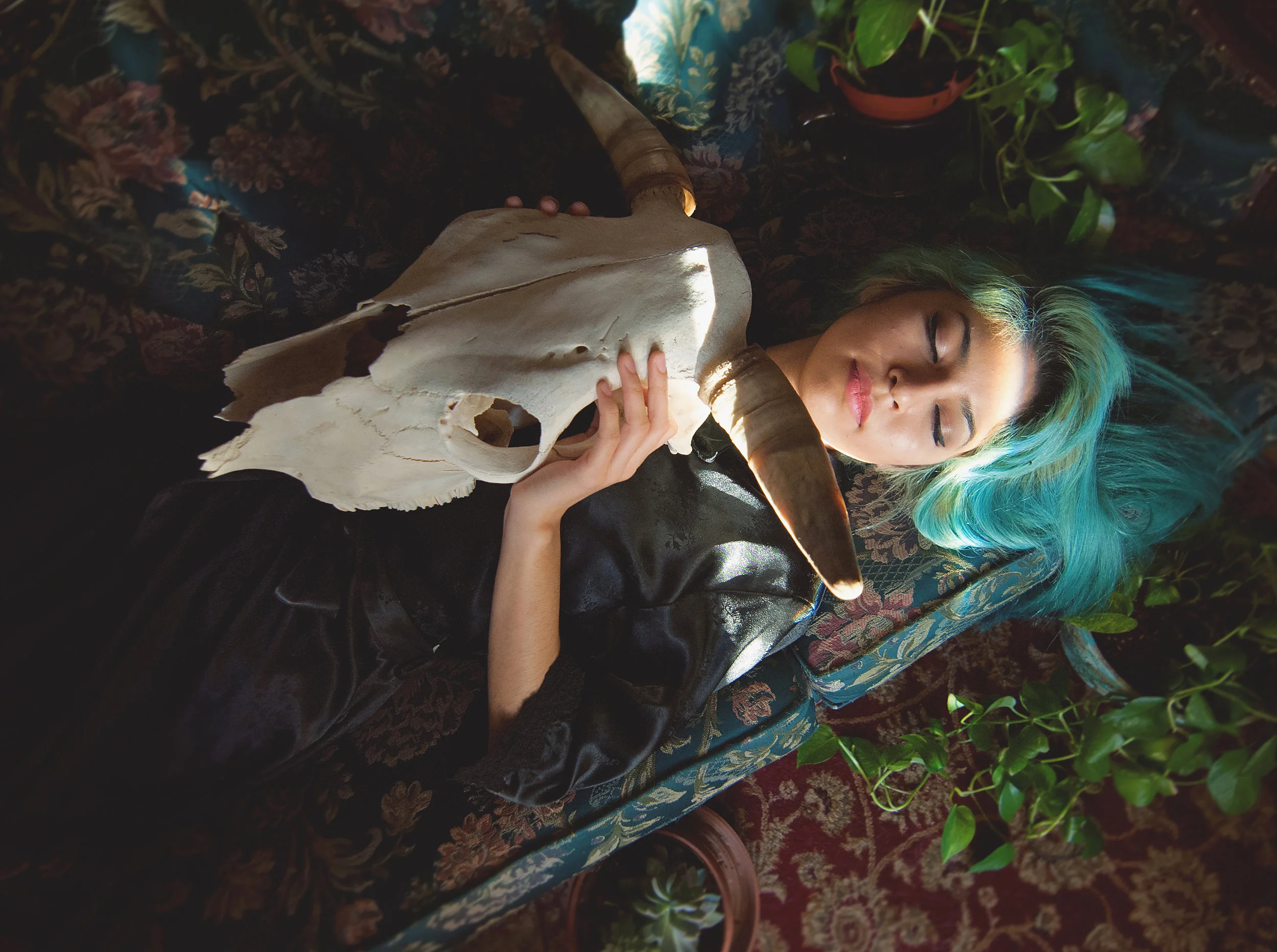 This is a bull's skull that a friend gave me as a housewarming gift. It made a great prop in this photo with my friend Jackie.