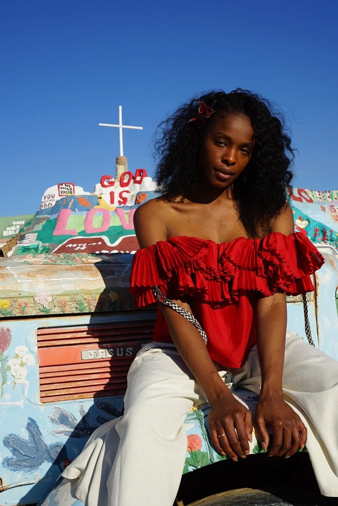 WORN OFF SHOULDER Hand Pleatd Off Shoulder Linen Silk Top With Handmade Bias Silk Tafetta Ribbon.jpg