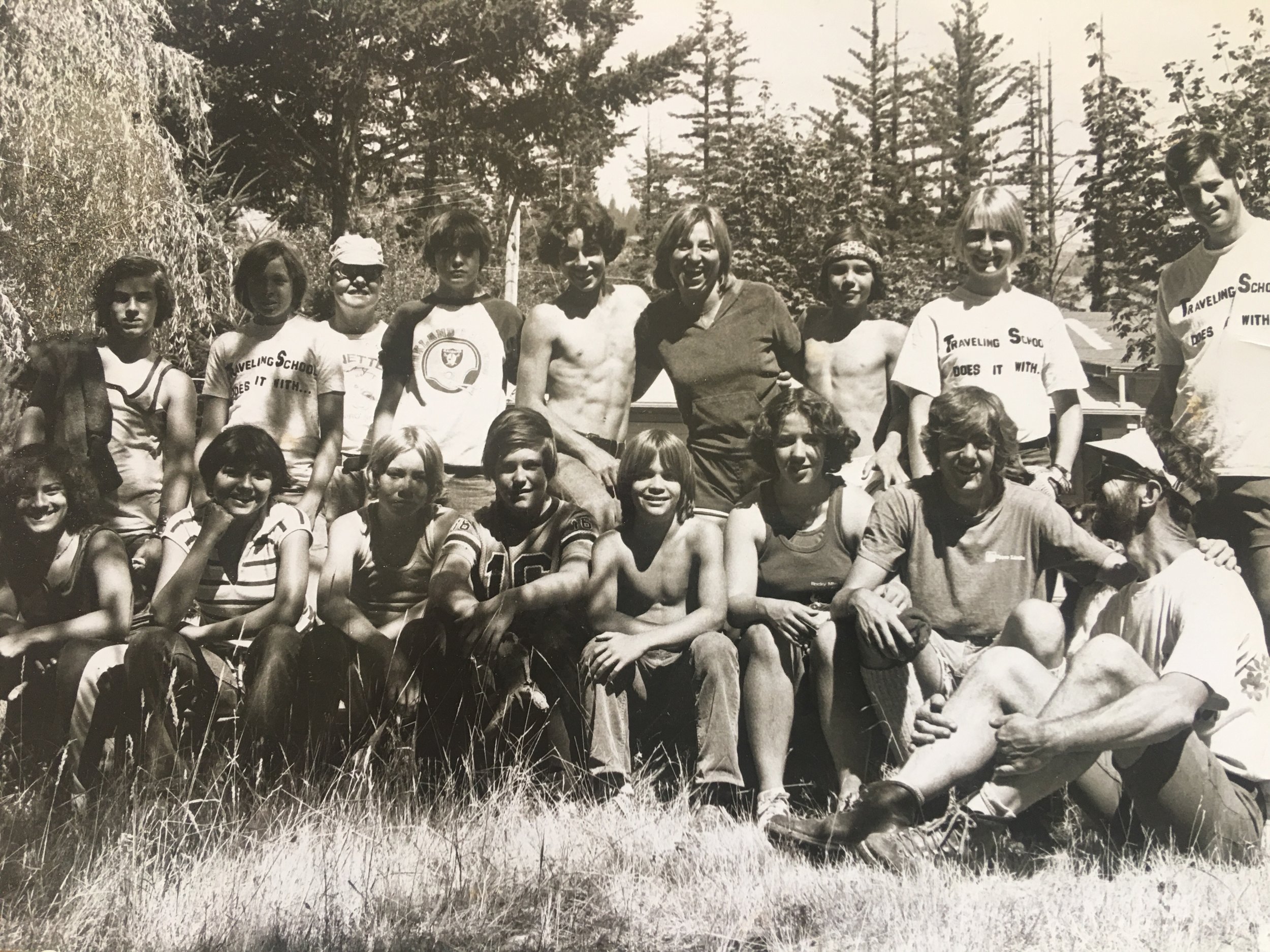 Three boys in this photo later reported child sexual abuse by Myers/Jackson who is standing at far right. Traveling School Summer Bicycle Tour 1978